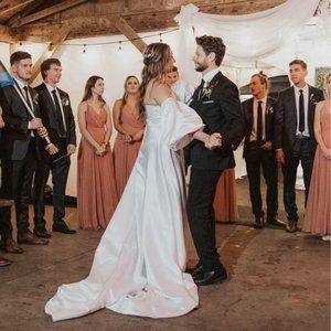 Satin Wedding Dress Bridal Gown with sleeves